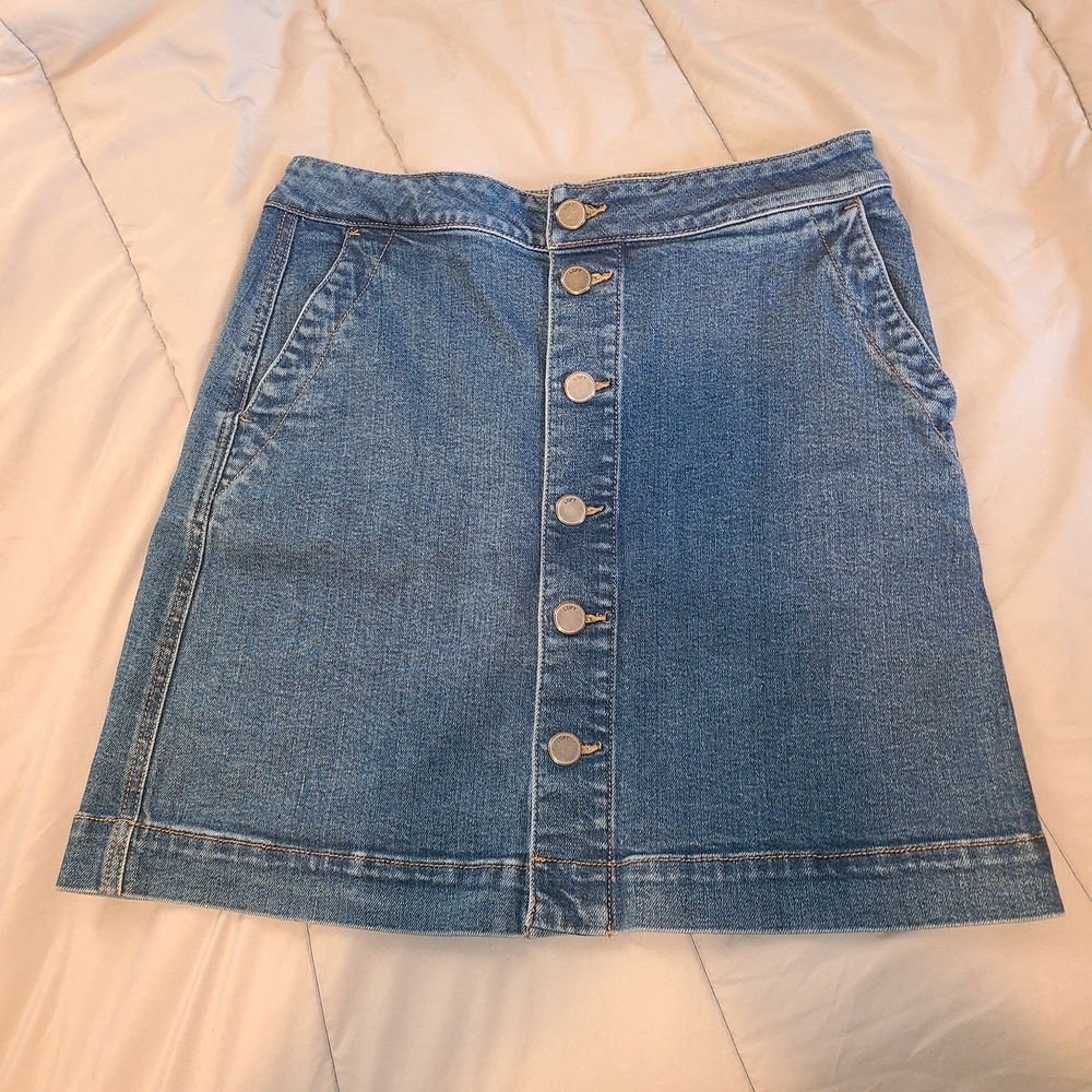 LOFT‎ Denim Button-Front Jean Skirt 8 Pockets